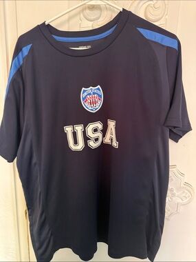 Men's Navy USA Athletic Short Sleeve Tee with Light Blue Accents